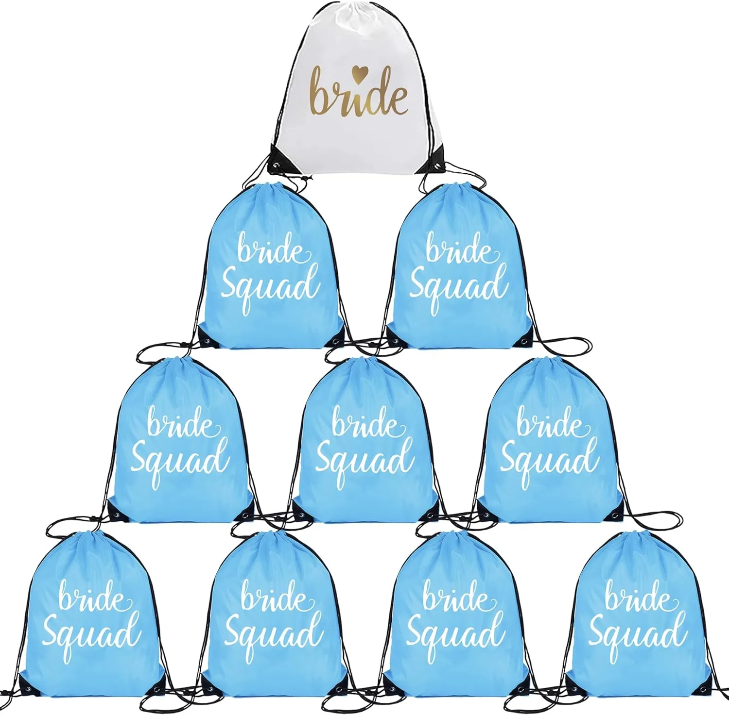 LotsBuyLots 10 Pcs Bride & Bride Squad Drawstring Bags Bachelorette Party Drawstring Bags for Bridal Shower Wedding Bridesmaid Gift Bags (Blue)