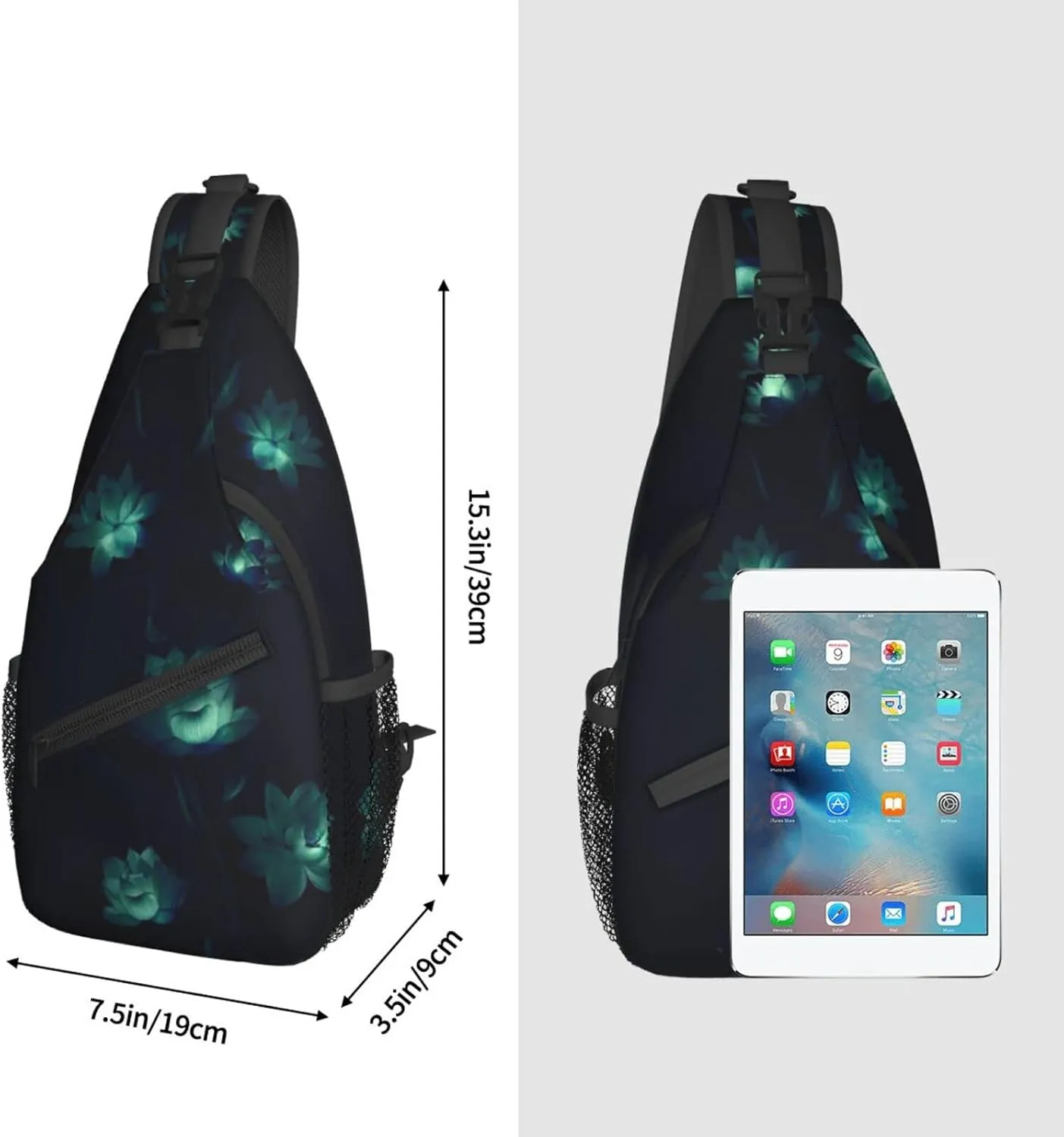 Lotus Flower Sling Bag Crossbody Chest Daypack Casual Backpack Flower Shoulder Bag For Travel Hiking Beach