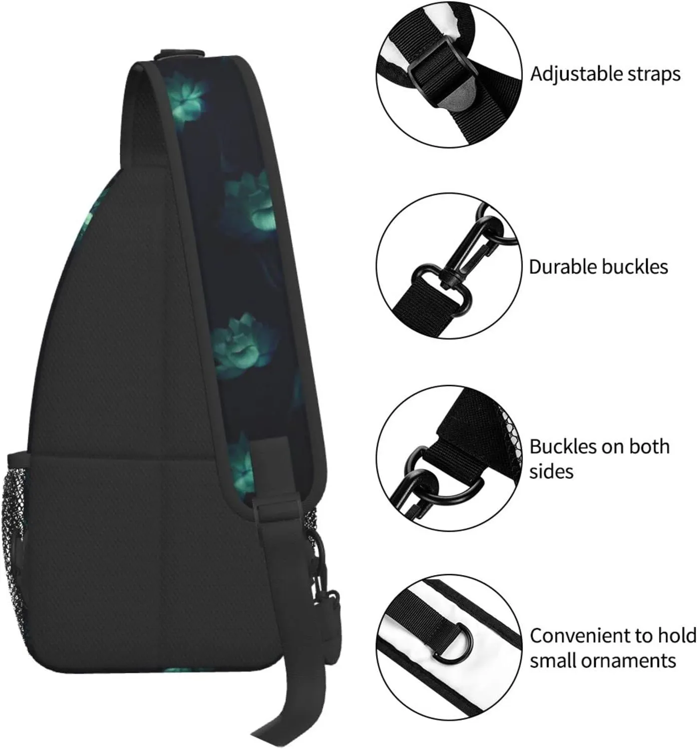 Lotus Flower Sling Bag Crossbody Chest Daypack Casual Backpack Flower Shoulder Bag For Travel Hiking Beach