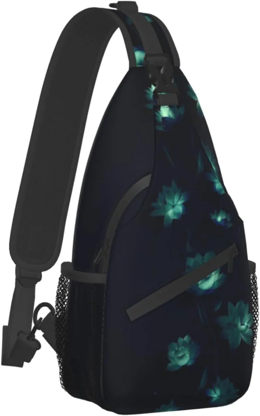 Lotus Flower Sling Bag Crossbody Chest Daypack Casual Backpack Flower Shoulder Bag For Travel Hiking Beach