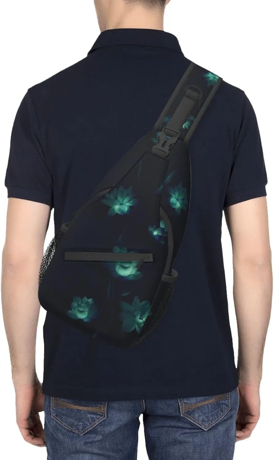 Lotus Flower Sling Bag Crossbody Chest Daypack Casual Backpack Flower Shoulder Bag For Travel Hiking Beach