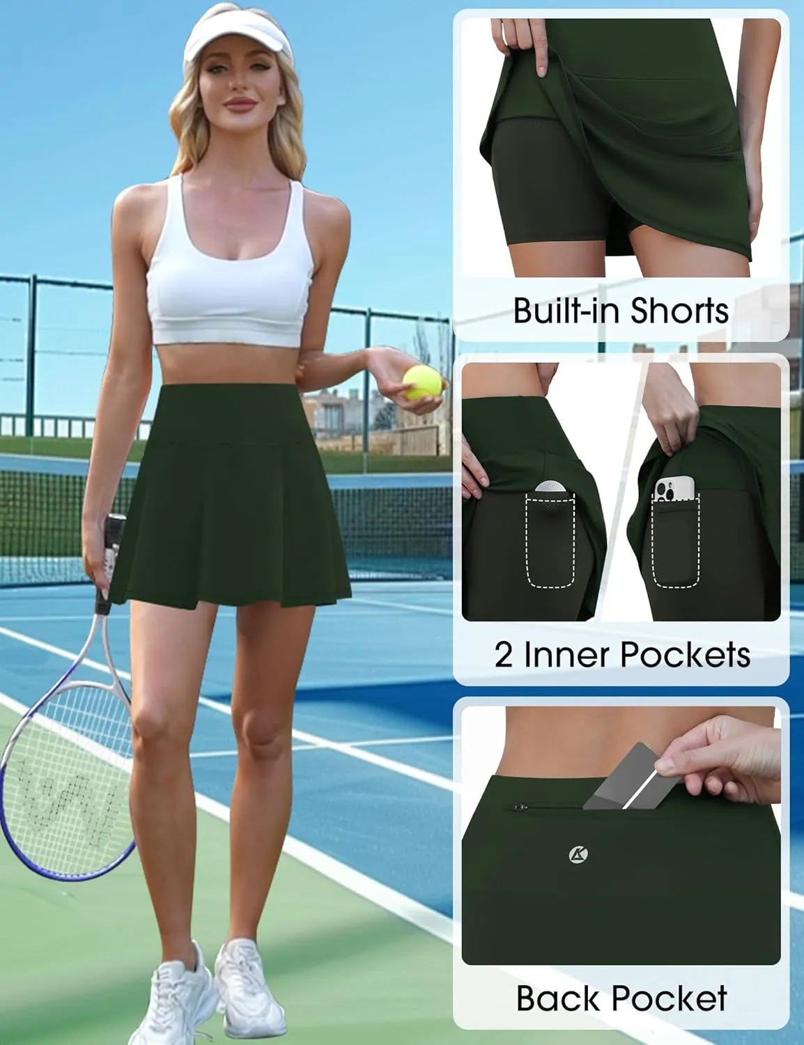 LouKeith Womens Tennis Skirt High Waisted Athletic Skorts Running Casual Pickle Ball Golf Skirts with Pockets