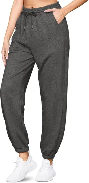 Lounge Drawstring Workout Pants with Pockets Sweats for Women Running Joggers Women's High Waist Baggy Sweatpants-Dark Grey-L