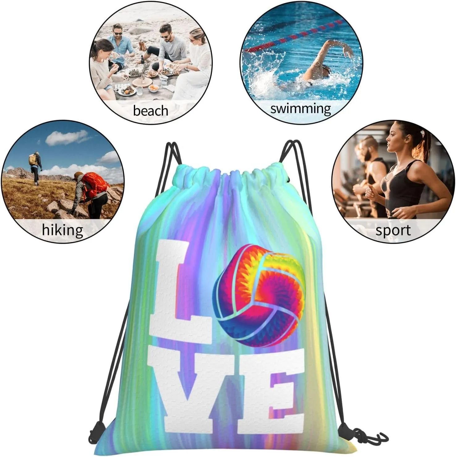 Love Volleyball Unisex Drawstring Backpack Bag Sport Gym Swim Travel Sackpack