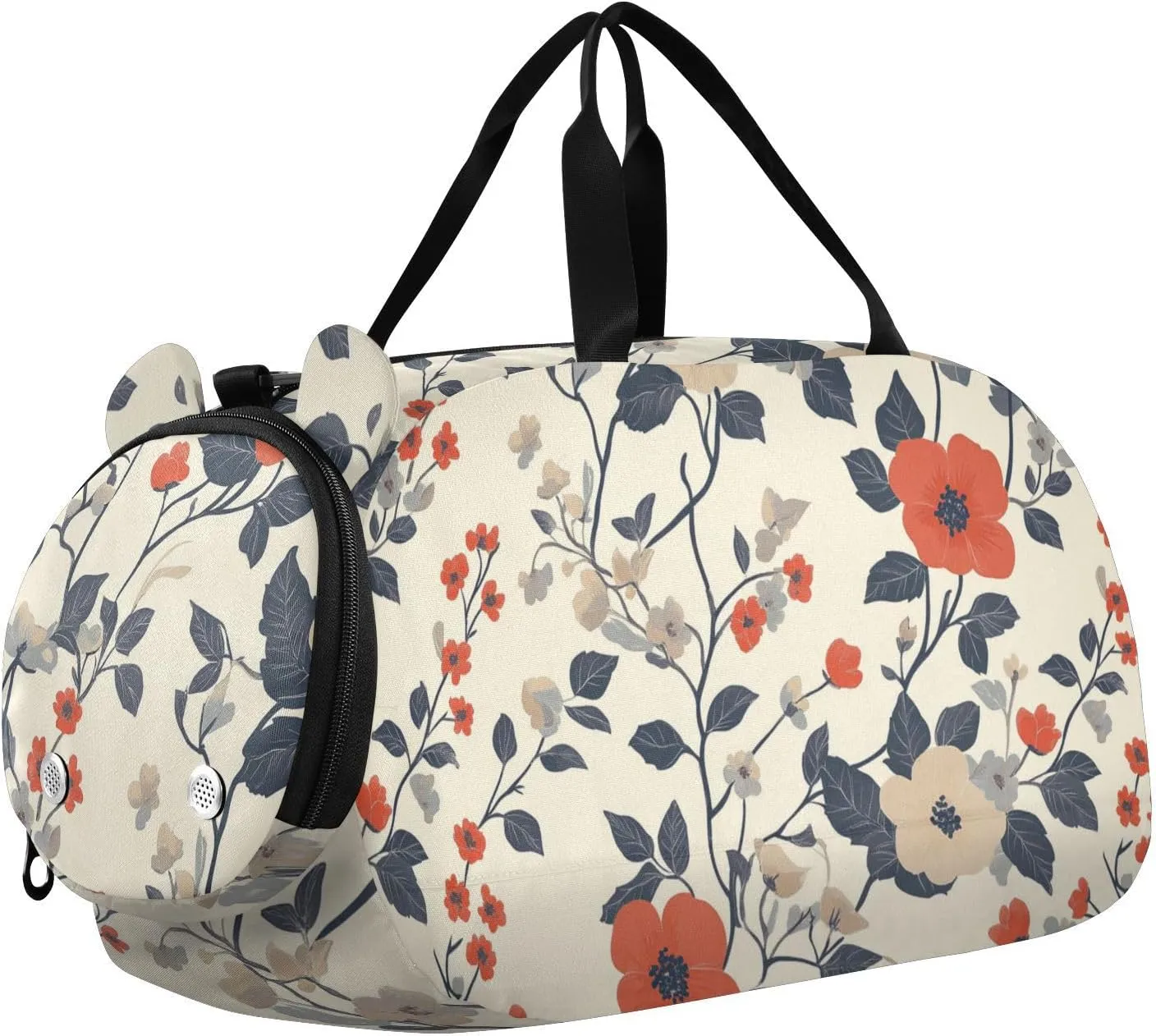 Lovely Flowers Beige Girl's Gym Duffel Bag with Shoes Compartment Large Capacity Weekender Overnight Duffel Bag for Boys and Girls