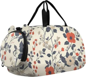 Lovely Flowers Beige Girl's Gym Duffel Bag with Shoes Compartment Large Capacity Weekender Overnight Duffel Bag for Boys and Girls