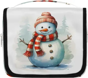 Lovely Snowman Winter Hanging Travel Toiletry Bag Kit Makeup Case Cosmetics Organizer Toiletry Bag for Women Make up Accessories Shampoo Body Cream Brushes Set