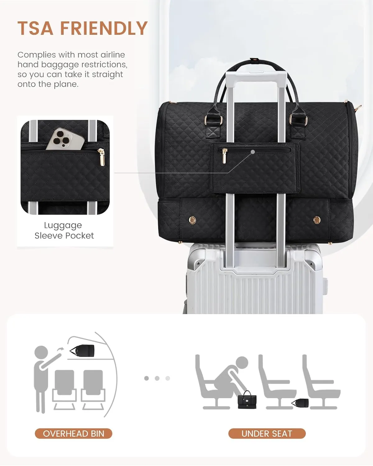LOVEVOOK Convertible Garment Bag for Women with Shoe Pouch, Carry On Travel Duffel Bag with Toiletry Bag, 2 in 1 Hanging Suitcase Suit Bag, Waterproof Weekender Bag for Business Trip, Wedding, Black
