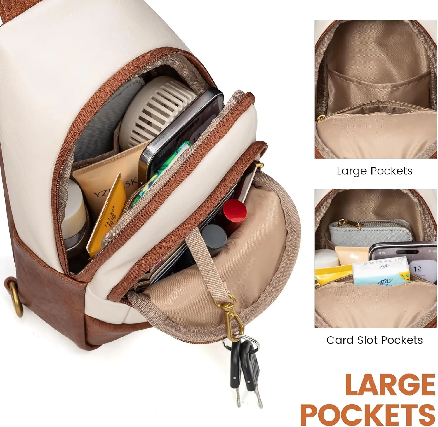 LOVEVOOK Sling Bag for Women,Leather Crossbody Bag for Women,Detachable Strap