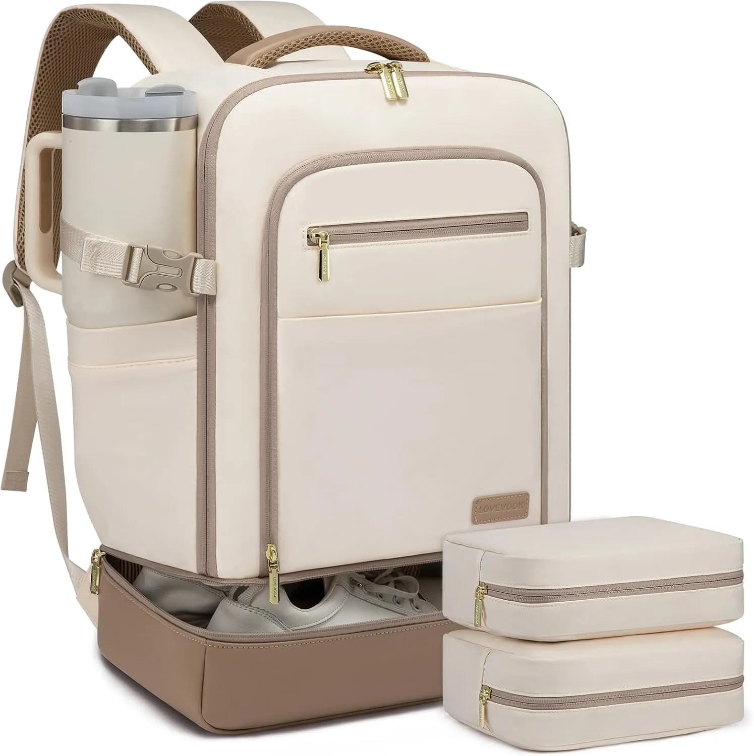 LOVEVOOK Travel Backpack for Women with Shoes Compartment,50L Personal Item Travel Bag Flight Approved Carry On Backpack with 2 Packing Cubes,Large Casual Weekender Luggage Daypack