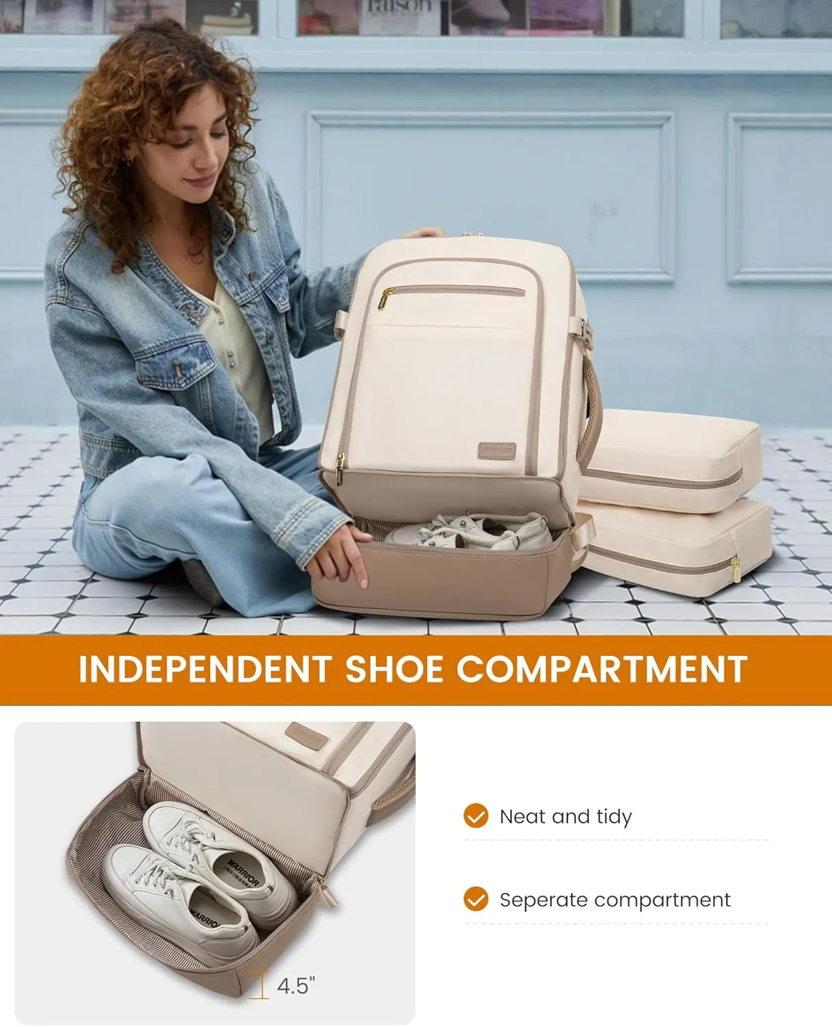 LOVEVOOK Travel Backpack for Women with Shoes Compartment,50L Personal Item Travel Bag Flight Approved Carry On Backpack with 2 Packing Cubes,Large Casual Weekender Luggage Daypack
