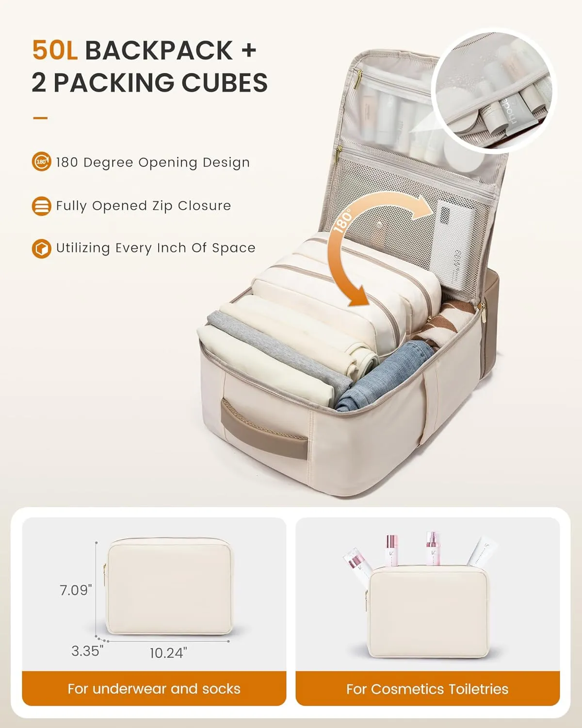LOVEVOOK Travel Backpack for Women with Shoes Compartment,50L Personal Item Travel Bag Flight Approved Carry On Backpack with 2 Packing Cubes,Large Casual Weekender Luggage Daypack