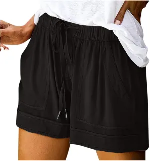 LRMQS Womens Shorts Casual with Pockets Drawstring Elastic Waist Cotton Plus Size Beach Vacation Trendy 2025 Summer Clothes