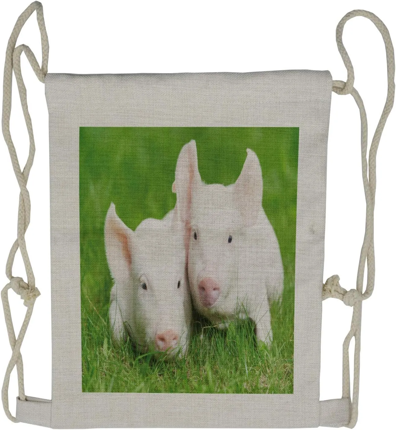 Lunarable Cartoon Drawstring Backpack, Pig Farm Animal Husbandry, Sackpack Bag