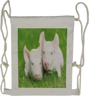 Lunarable Cartoon Drawstring Backpack, Pig Farm Animal Husbandry, Sackpack Bag
