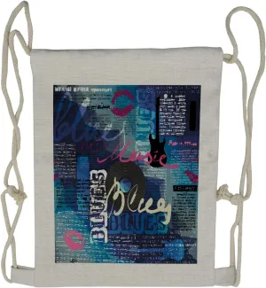 Lunarable Old Newspaper Drawstring Backpack, Blues Genre Elements, Sackpack Bag