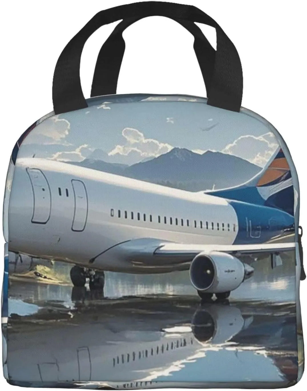 Lunch Bag Insulated Lunch Box for Women Men Airplane on Lake Reusable Lunch Tote Bag for Work Picnic Travel