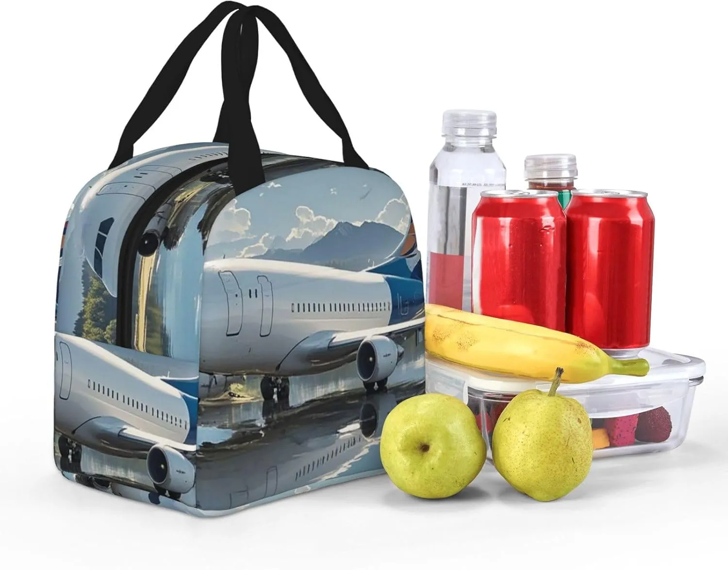 Lunch Bag Insulated Lunch Box for Women Men Airplane on Lake Reusable Lunch Tote Bag for Work Picnic Travel