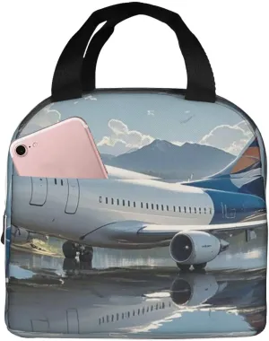 Lunch Bag Insulated Lunch Box for Women Men Airplane on Lake Reusable Lunch Tote Bag for Work Picnic Travel