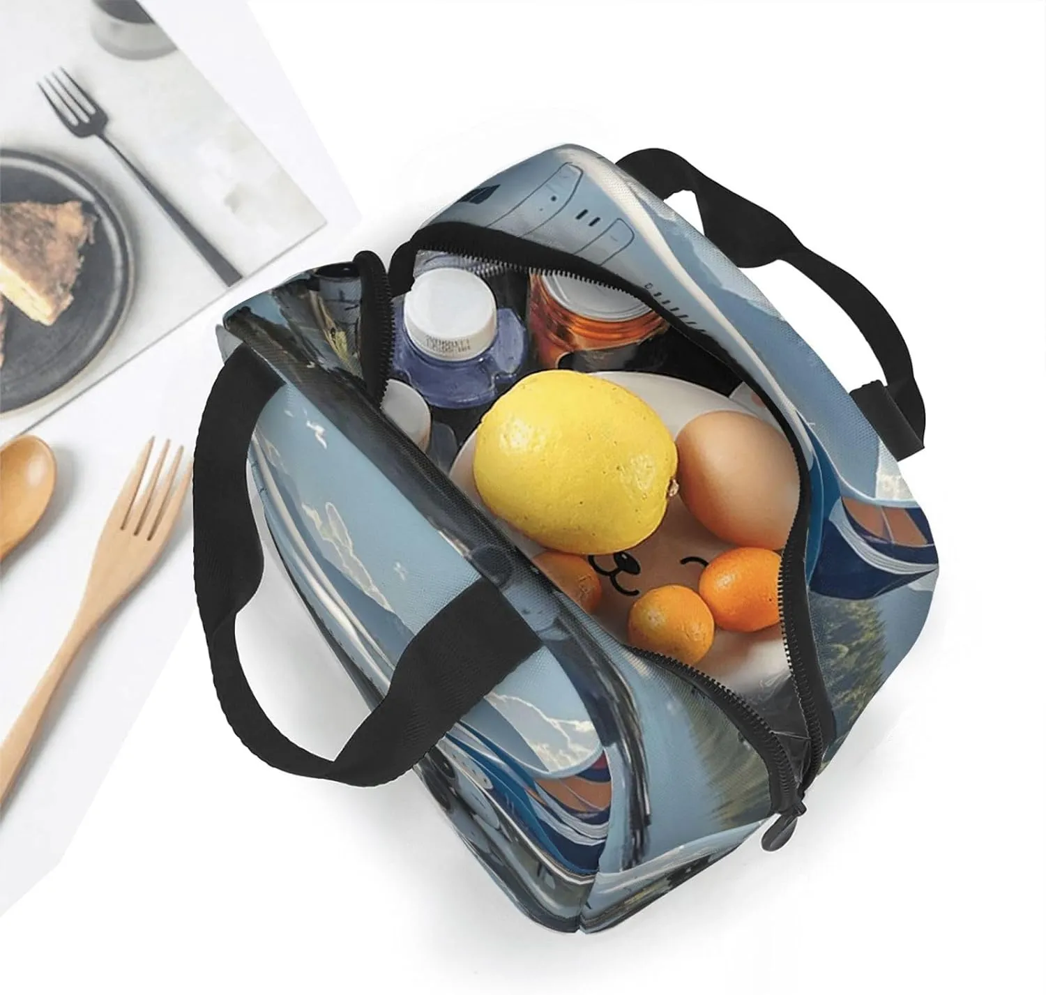 Lunch Bag Insulated Lunch Box for Women Men Airplane on Lake Reusable Lunch Tote Bag for Work Picnic Travel