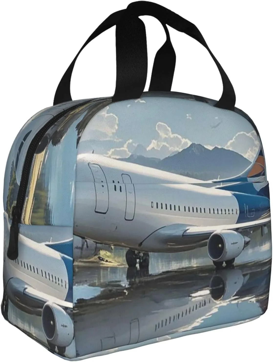 Lunch Bag Insulated Lunch Box for Women Men Airplane on Lake Reusable Lunch Tote Bag for Work Picnic Travel