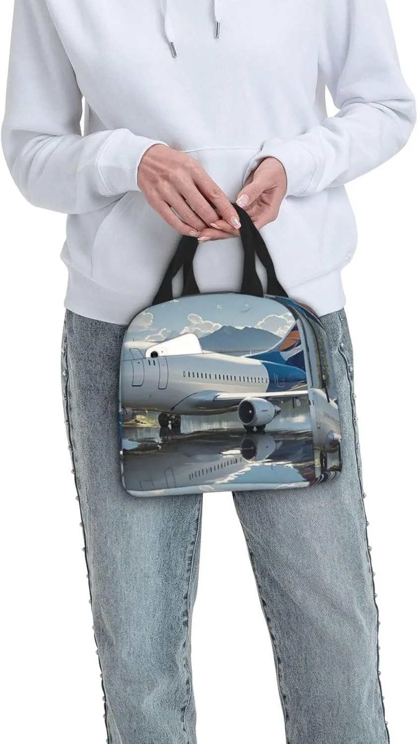 Lunch Bag Insulated Lunch Box for Women Men Airplane on Lake Reusable Lunch Tote Bag for Work Picnic Travel