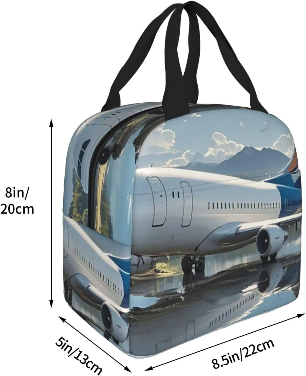 Lunch Bag Insulated Lunch Box for Women Men Airplane on Lake Reusable Lunch Tote Bag for Work Picnic Travel