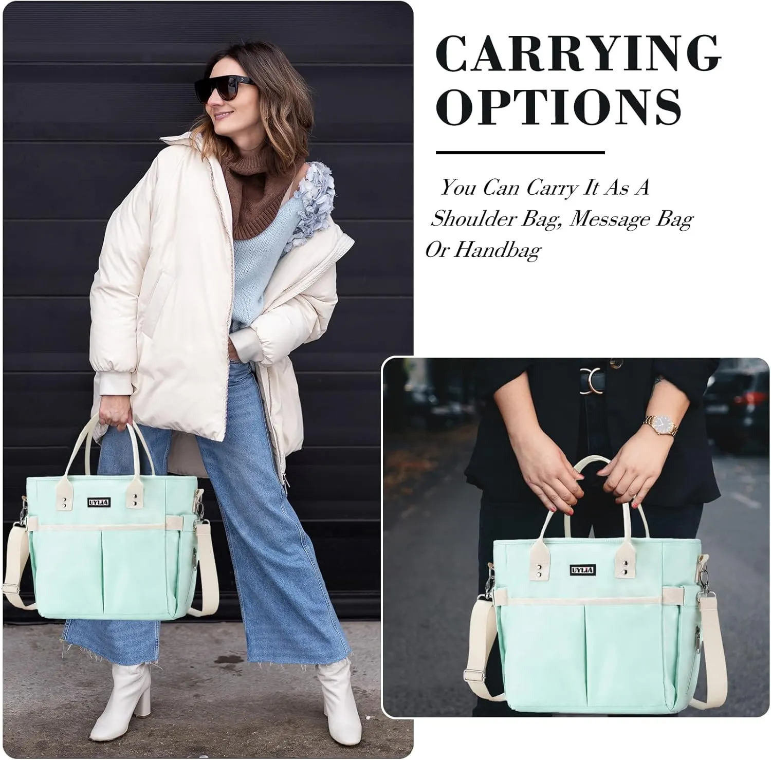 Lunch Bags for Women,Insulated Lunch Tote Bag with Adjustable Shoulder Strap, Lunch Box with Drinks Holder for Adults Men Work Picnic Beach Workout (Green, Large)