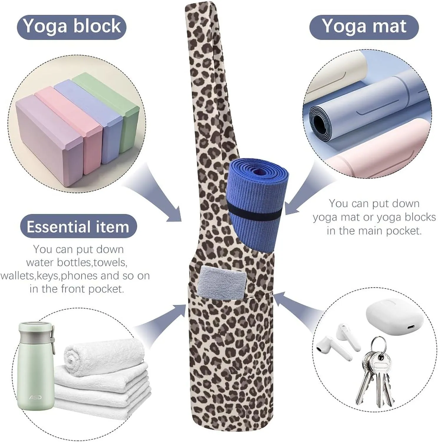 Lurhonp Yoga Mat Bags with Large Side Pocket, Fashion Print Canvas Yoga Bag, Fits Most Size Mats, Gifts for Yoga Lovers