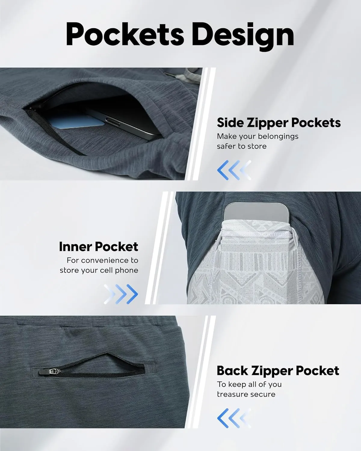 maamgic Mens 2 in 1 Running Shorts, 5" Gym Short with Zip Pockets, Quick Dry Workout Athletic Shorts for Men