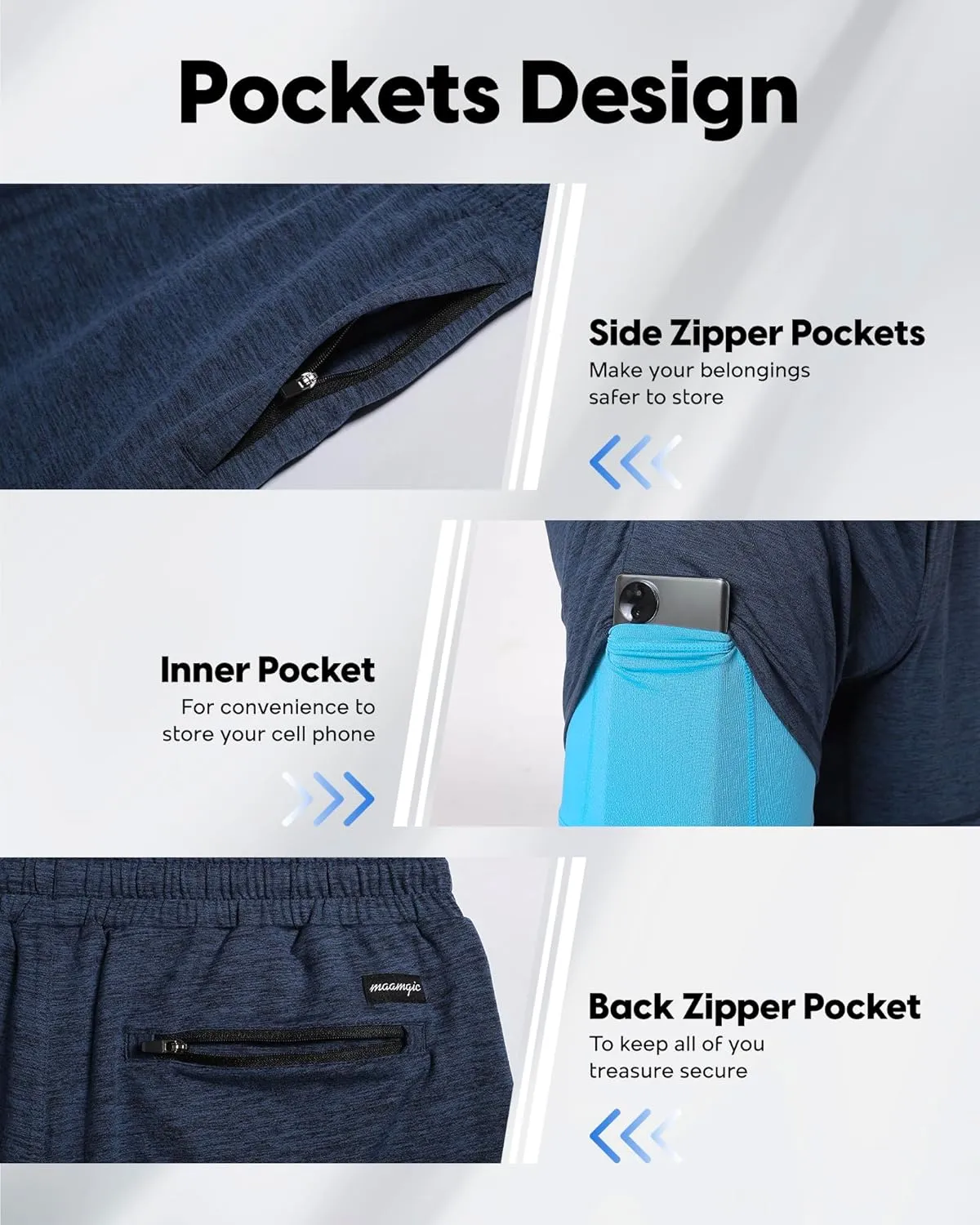 maamgic Mens 2 in 1 Running Shorts, 5" Gym Short with Zip Pockets, Quick Dry Workout Athletic Shorts for Men