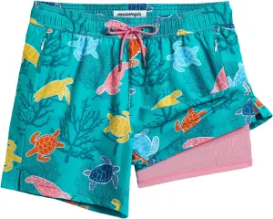 maamgic Men's Swim Trunks 5.5 inch Recycled Beach Shorts with Compression Liner Quick Dry Swim Shorts Zipper Pockets