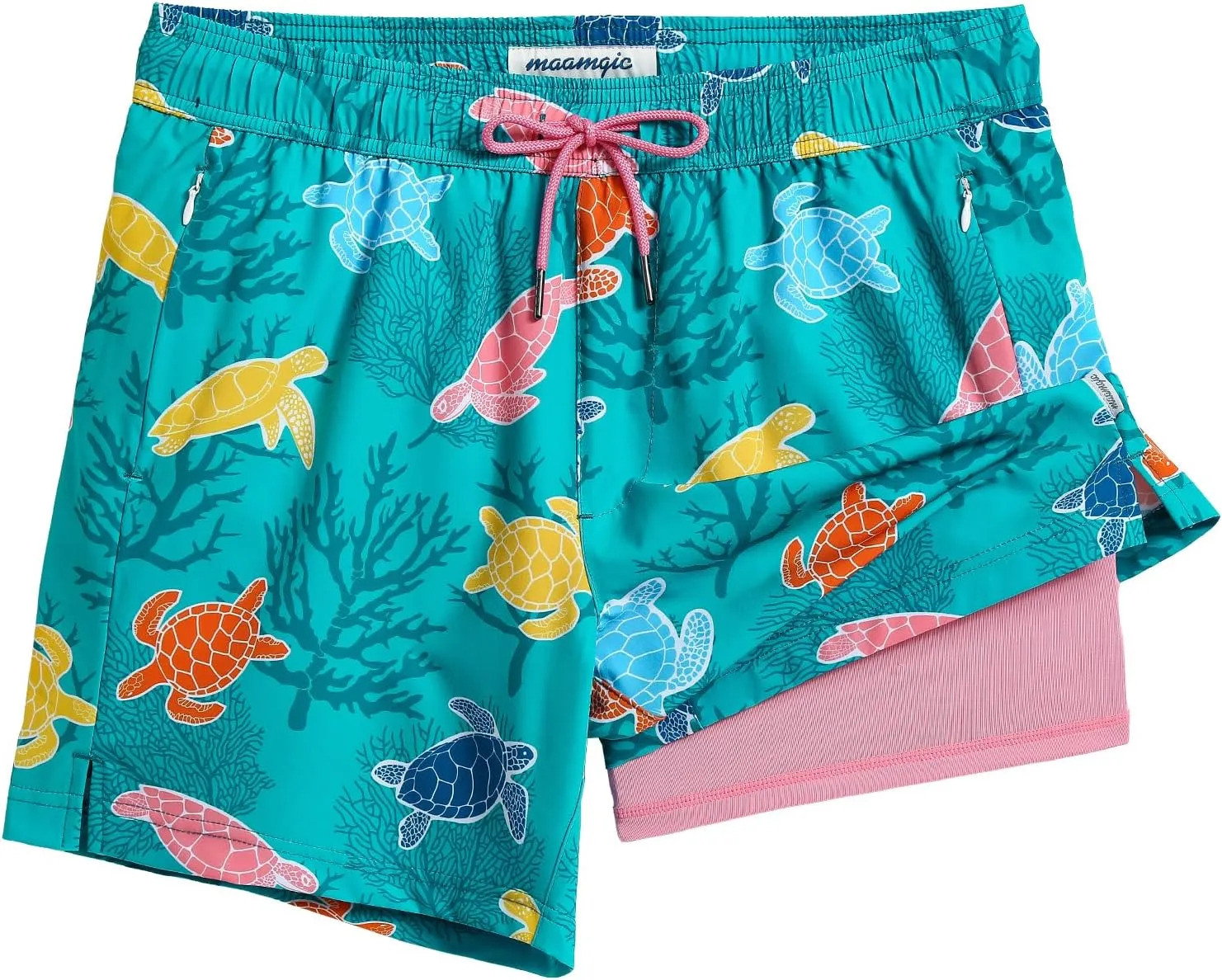maamgic Men's Swim Trunks 5.5 inch Recycled Beach Shorts with Compression Liner Quick Dry Swim Shorts Zipper Pockets