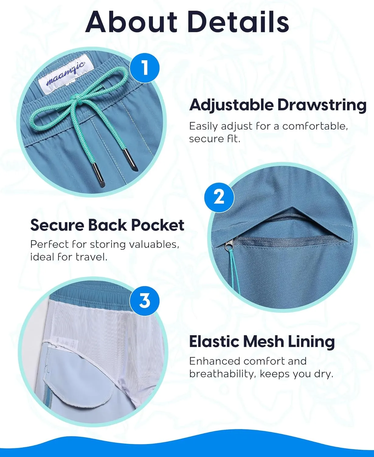 maamgic Mens Swim Trunks 9 Inch with Mesh Lining Bathing Suit Stretch Board Shorts with Zip Pockets for Swimming Shark