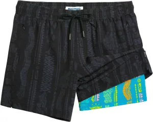 maamgic Mens Swim Trunks with Compression Liner 5" Stretch Beach Shorts Quick Dry with Zipper Pockets No-Chafing Board Shorts