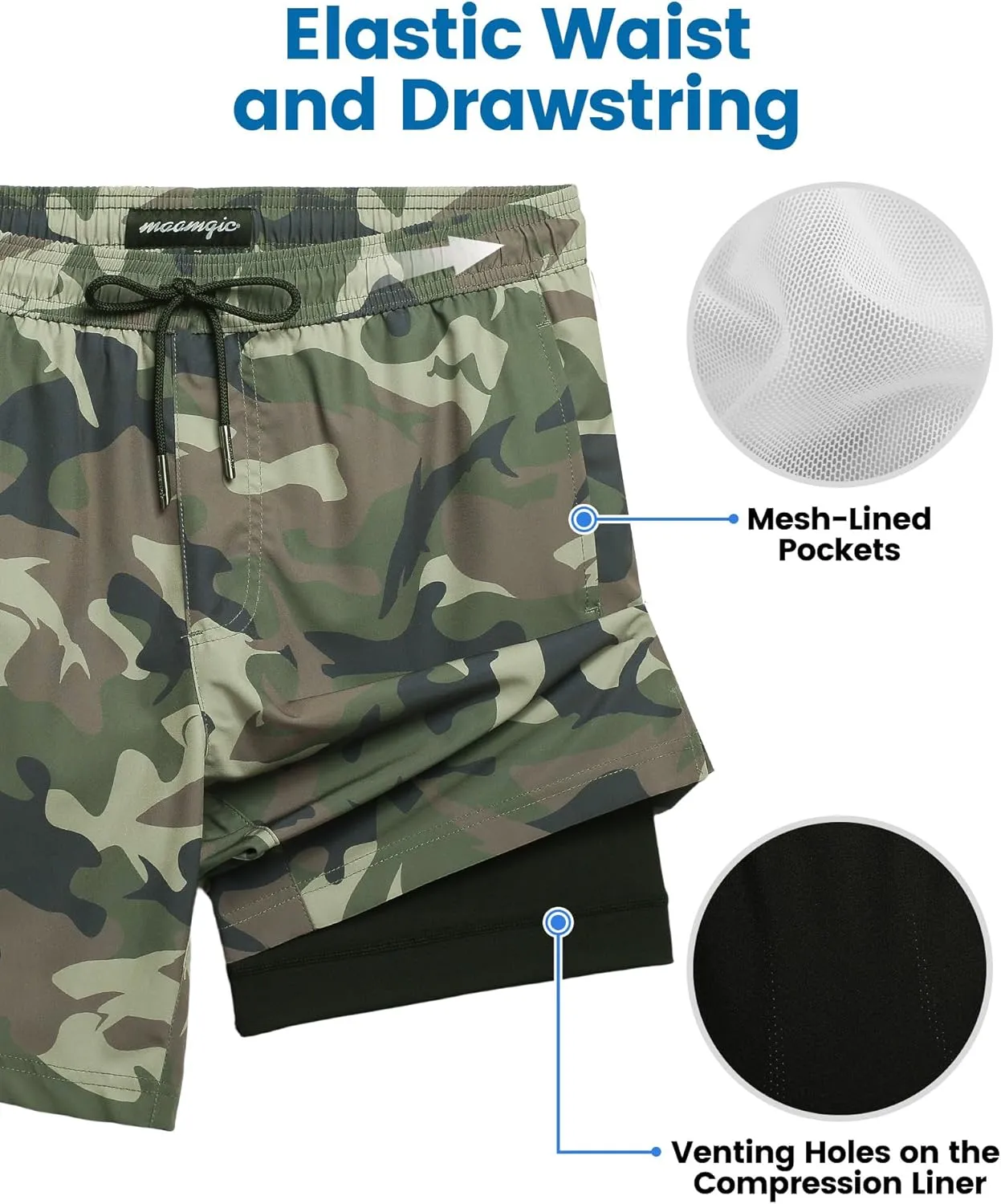 maamgic Mens Swim Trunks with Compression Liner 7 Inch Inseam Mens Bathing Suit Quick Dry Swimming Trunks Swimsuit