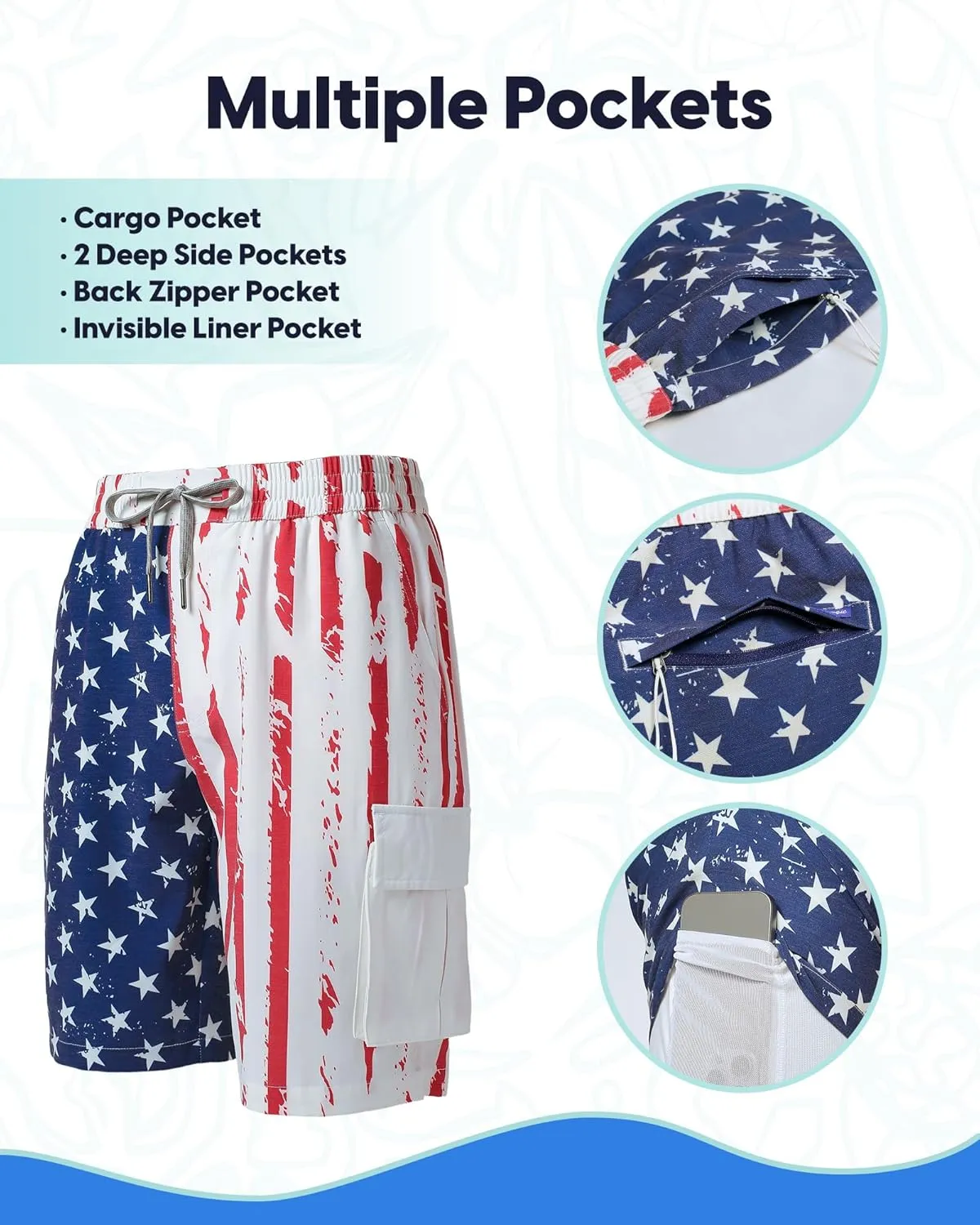 maamgic Mens Swim Trunks with Compression Liner 9 inch Quick Dry Men Bathing Suit Stretch Board Shorts