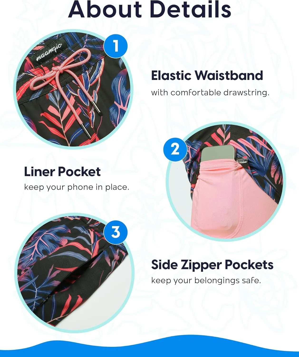 maamgic Mens Swim Trunks with Compression Liner 9 Inch Stretch Quick Dry Swim Shorts with Zipper Pockets Swimwear