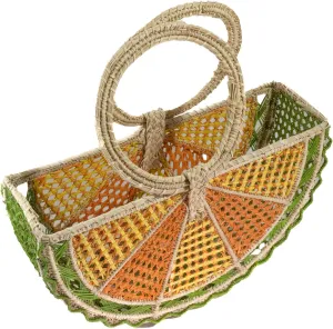 Macondo Lemon Design Beach Bag, Handwoven Iraca Palm Handbag, Handmade Summer Bag, Handmade Travel Bag