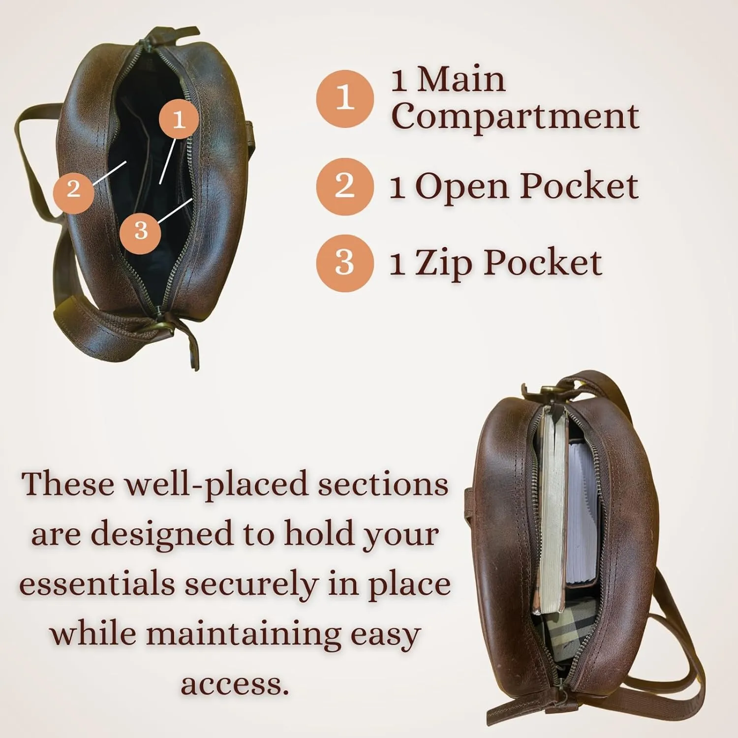 Madosh, Round Genuine Leather Crossbody Bag Girls Side Sling Cross-Over Handbag