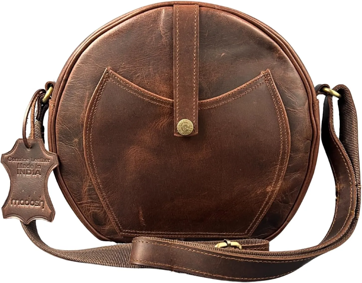 Madosh, Round Genuine Leather Crossbody Bag Girls Side Sling Cross-Over Handbag