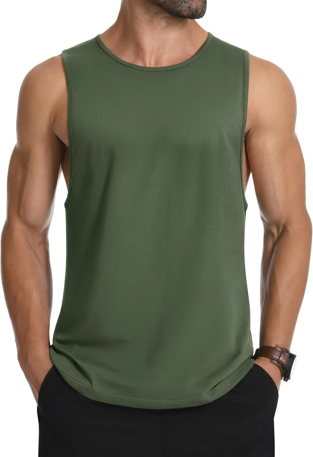 MAGCOMSEN Men's Tank Top Sleeveless Muscle Shirts Gym Workout Tank Tops Moisture Wicking Lightweight Summer Cut Off T Shirts