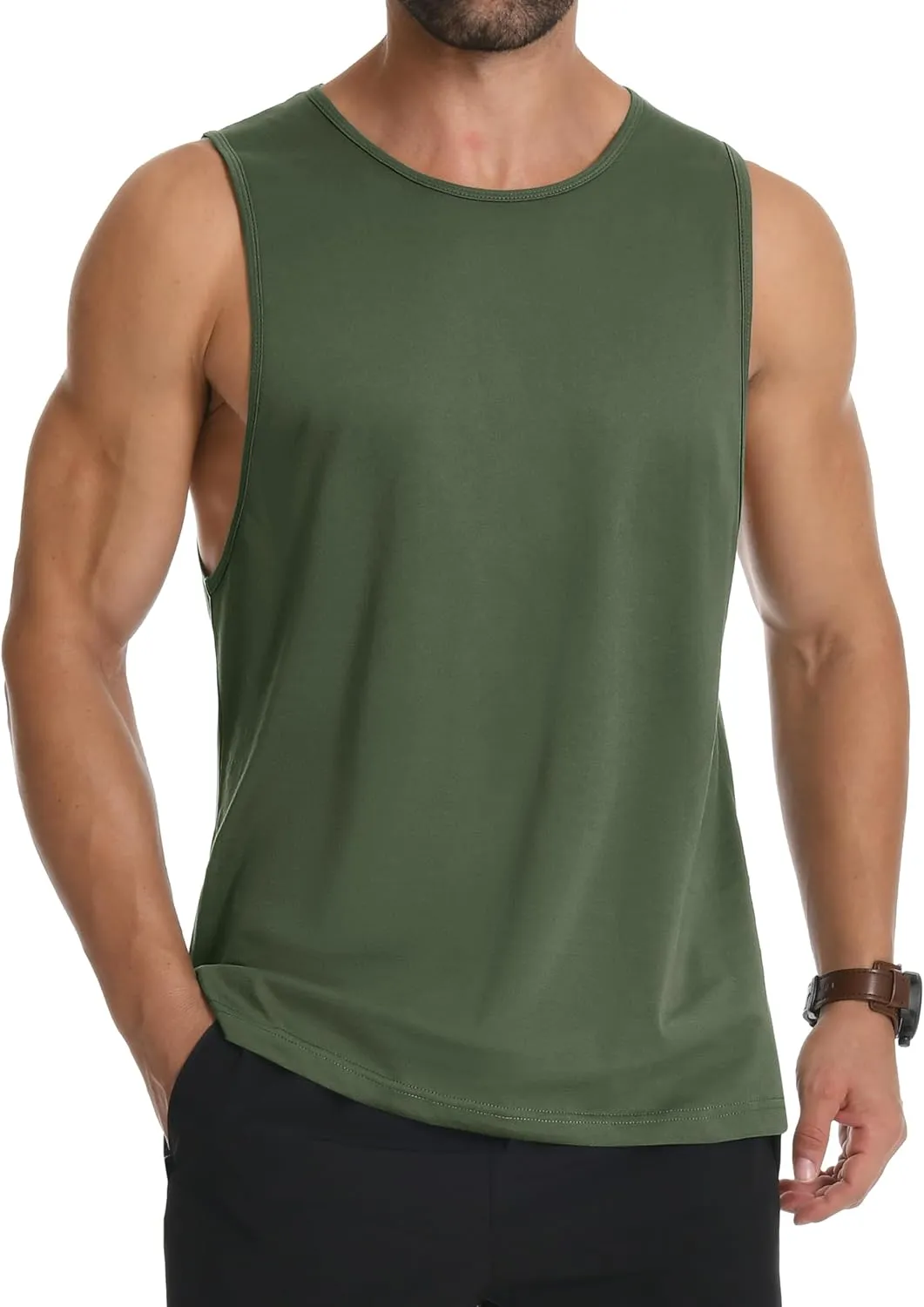 MAGCOMSEN Men's Tank Top Sleeveless Muscle Shirts Gym Workout Tank Tops Moisture Wicking Lightweight Summer Cut Off T Shirts