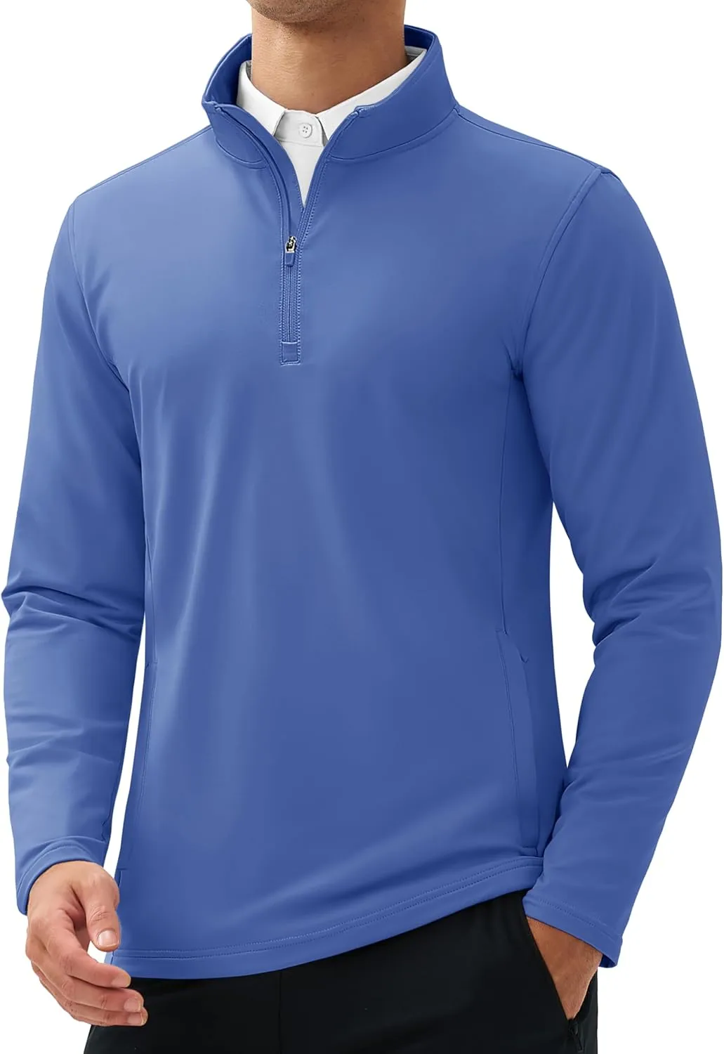 MAGCOMSEN Quarter Zip Pullover Men 1/4 Zip Golf Jacket Fleece Lined Water Resistant Sweatshirt 2 Zipper Pockets Winter