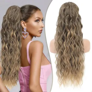 Mairead Drawstring Ponytail Extension for Women 26 Inch Long Wavy Ponytail Hair Extensions Medium Brown Synthetic Wavy Hairpiece Brown Mixed Blonde 8/18T