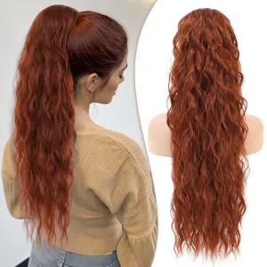 Mairead Ponytail Extension 26 Inch Drawstring Curly Ponytail for Women Ginger Curly Wavy Pony Tail Hair Extensions Long Synthetic Hairpiece for Daily Use, Dark Copper Red 26inch 350#