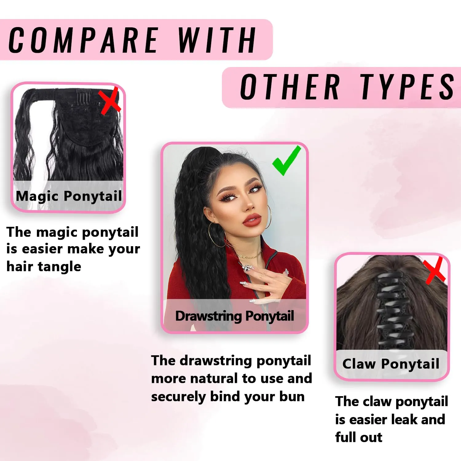 Mairead Ponytail Extensions Drawstring Curly Ponytail 26inch for Women Black Long Curly Wavy Hair Natural Wavy Synthetic Hair Extensions Ponytail for Everyday Use 26inch 1B#