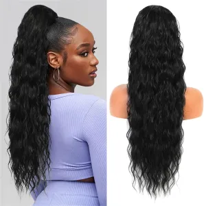 Mairead Ponytail Extensions Drawstring Curly Ponytail 26inch for Women Black Long Curly Wavy Hair Natural Wavy Synthetic Hair Extensions Ponytail for Everyday Use 26inch 1B#