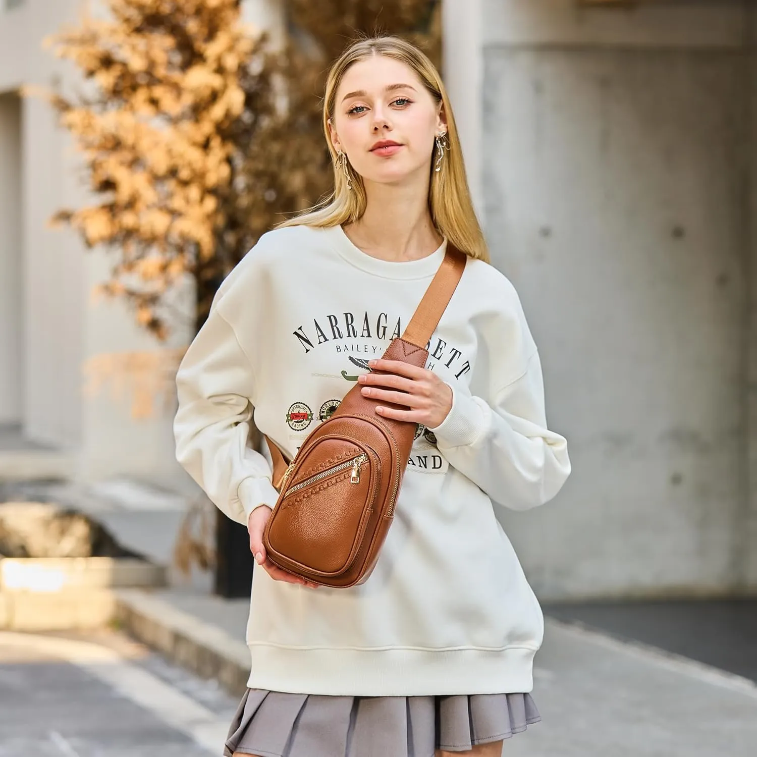 Makes Small Sling Bag for Women, Vegan Leather Fanny Pack Crossbody Bags for Women, Chest Bag With Wide Strap