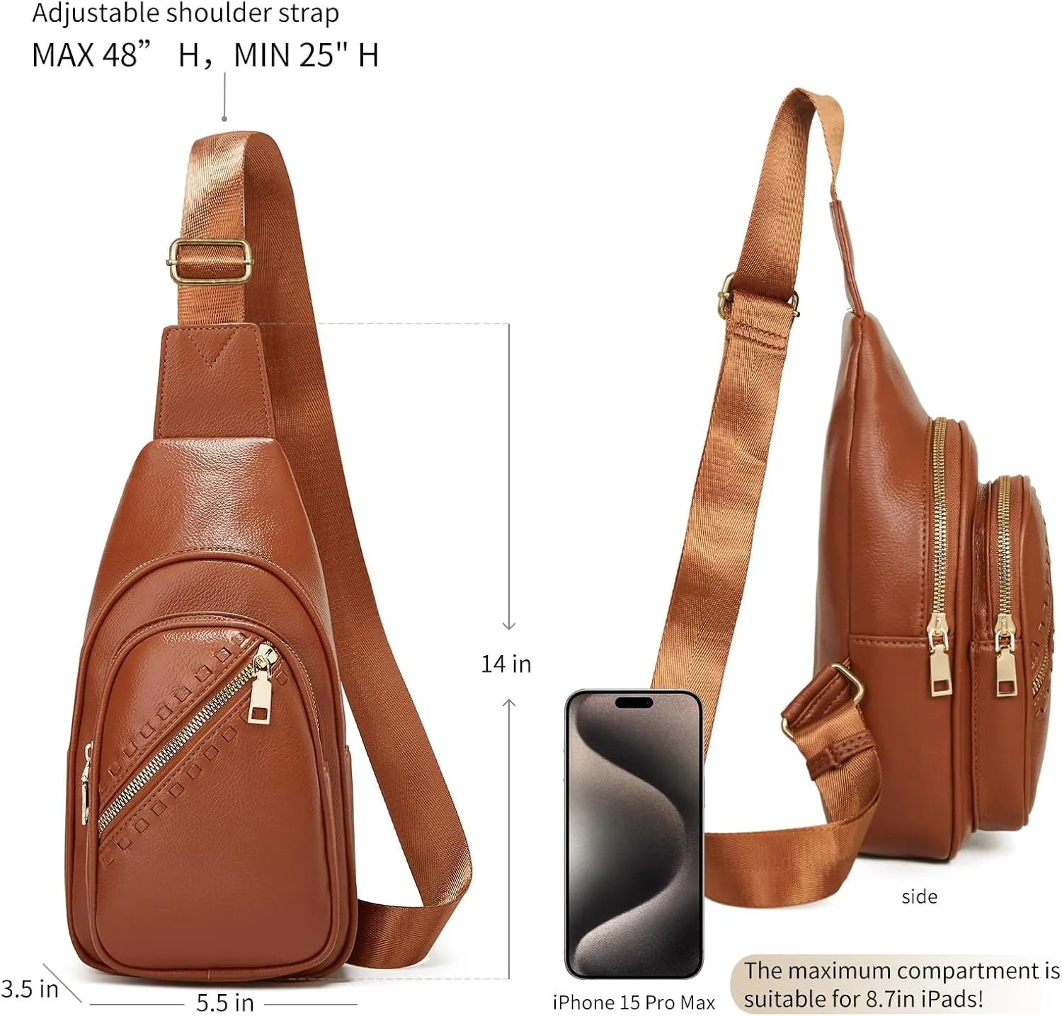 Makes Small Sling Bag for Women, Vegan Leather Fanny Pack Crossbody Bags for Women, Chest Bag With Wide Strap